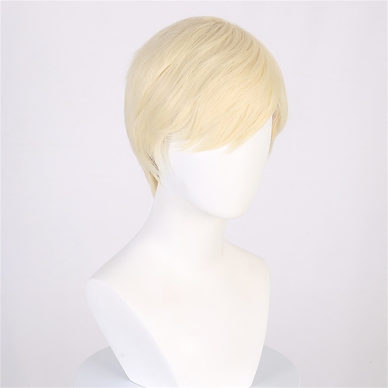 Mens Short Blonde Wig Natural Blonde Synthetic Hair Replacement Wig for Men Guys Short Blonde Cosplay Carnival Costume Party Wig Halloween Wigs4