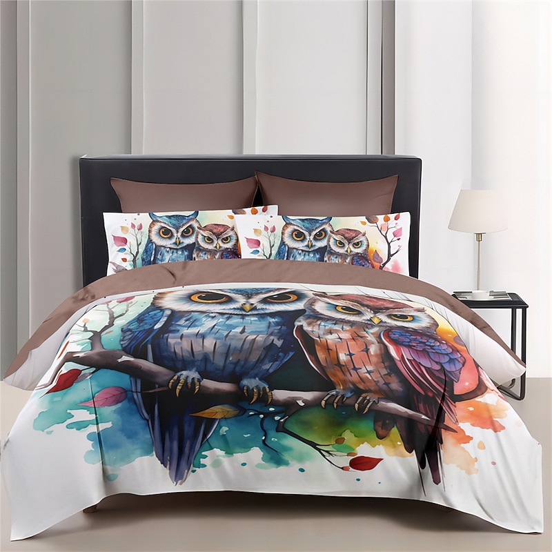 Owl Pattern Duvet Cover Set Bed Bed Set 2-Piece Set 3-Piece Lightweight Soft Short Plush Set Cotton Bedding Set Ultra Soft Comforter Set King Queen Duvet Cover2