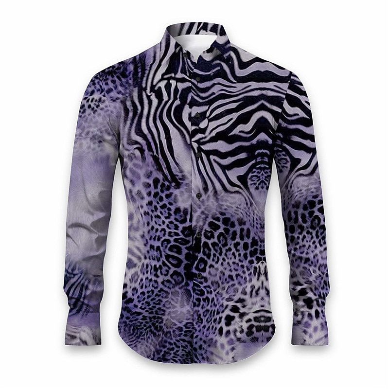 Men's Leopard Animal Fur Pattern Shirt Button Up Shirt Long Sleeve Abstract Daily Wear Going out Fall & Winter Turndown Print Button-Down Yellow Pink Red Blue Purple3