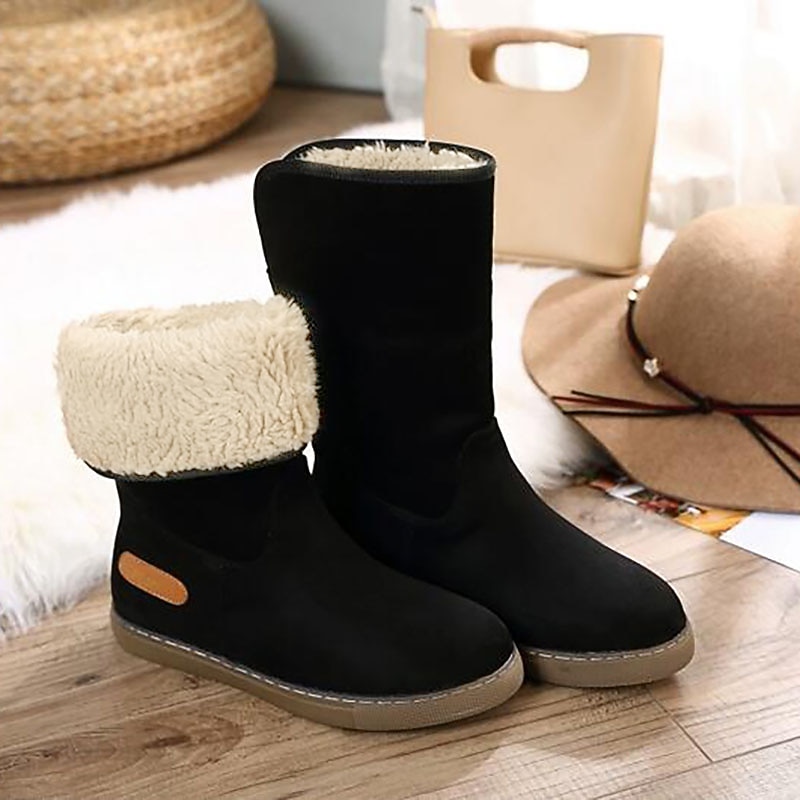 Women's Black Faux Fur Lined Ankle Boots, 2 - Way Cuff Winter Snow Boots with Non - Slip Sole, Cozy & Versatile for Fall/Winter