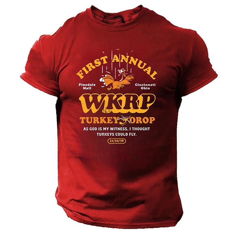 Men's WKRP Turkey Drop T-Shirt - First Annual Funny Retro TV Show Graphic Tee with "As God Is My Witness" Quote3