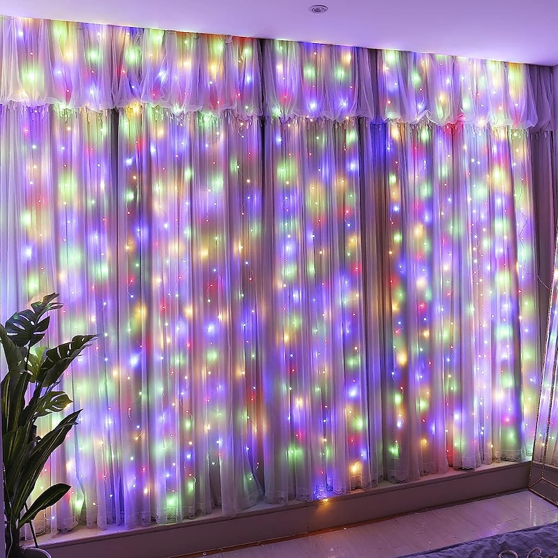 300 LED 9.8x9.8Ft Remote Control Christmas Curtain Lights USB Plug in Fairy Curtain Lights Outdoor Window Wall Hanging Curtain String Lights for Bedroom Backdrop Wedding Party Indoor Decor Warm White3