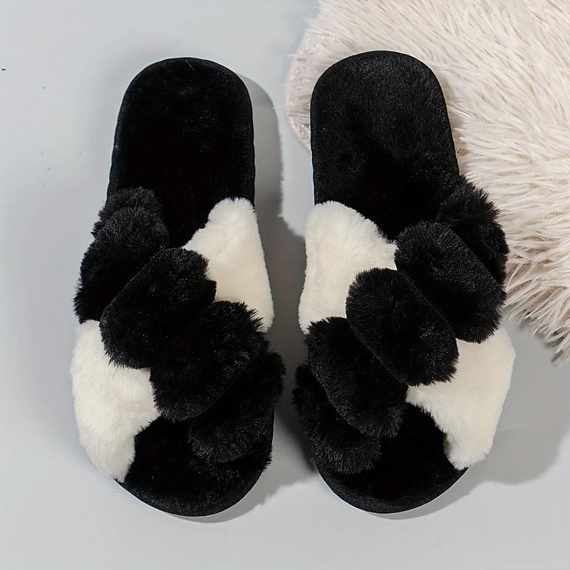 Women's Fluffy Plush Cross-Band Slippers – Soft Indoor Fleece House Slippers for Comfort and Warmth 8