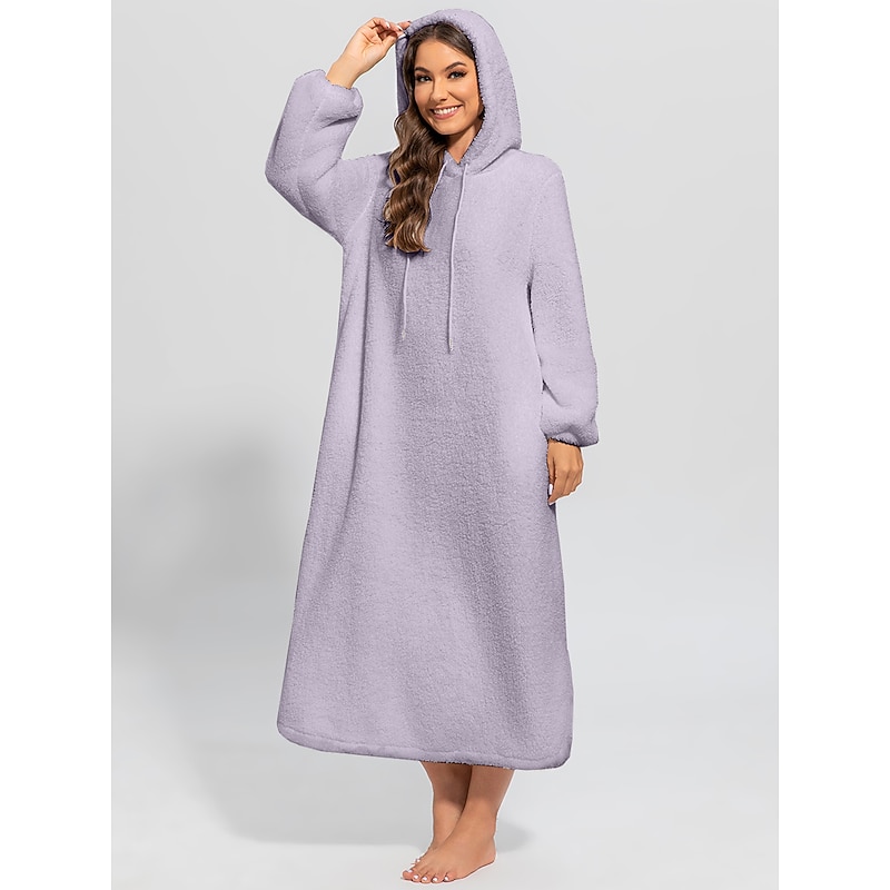 Women's Loungewear Nightshirt Dress Pure Color Casual Comfort Soft Home Daily Going out Coral Fleece Coral Velvet Warm Hoodie Long Sleeve Fall Winter Home Outfits3