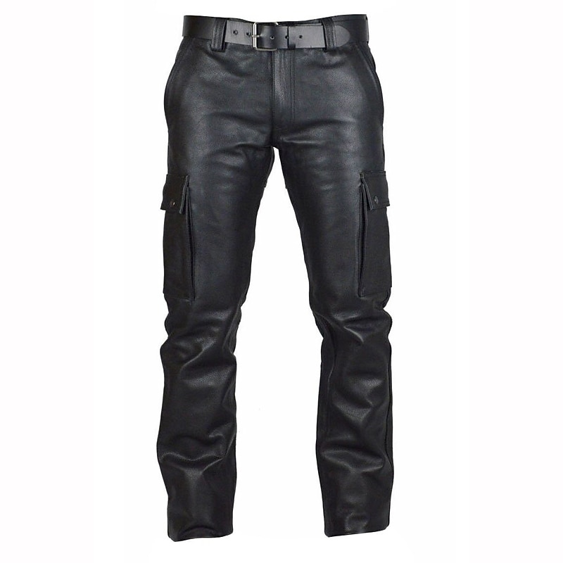 Men's Trousers Faux Leather Pants Casual Pants Pocket Plain Comfort Soft Outdoor Daily Going out Fashion Casual Black2