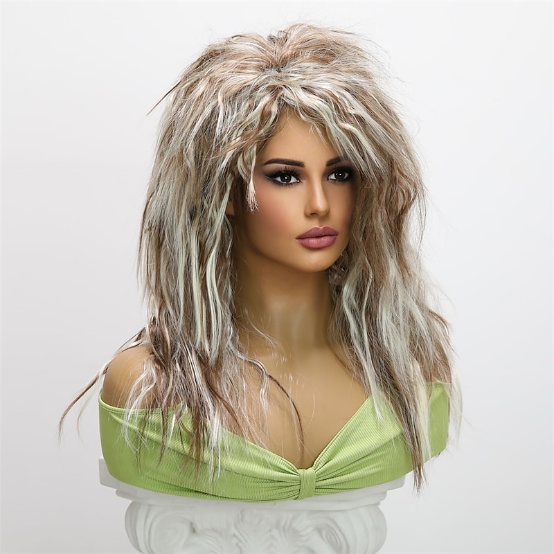 20-inch Synthetic Wig for Women - 70S 80S Long Wavy Curly Brown White Wig Punk Rocket Heat Resistant Wig - Ideal for Carnival Parties and Costume Cosplay Halloween Wigs2