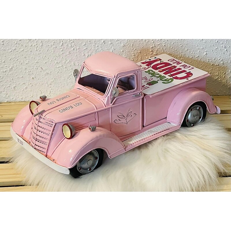 Christmas Vintage Pink Truck Decor, Farmhouse Pink Truck Decorations, Decorative Tabletop Storage, Pick-up Metal Truck Planter, Valentines Day & Christmas Gifts Xmas Gift2