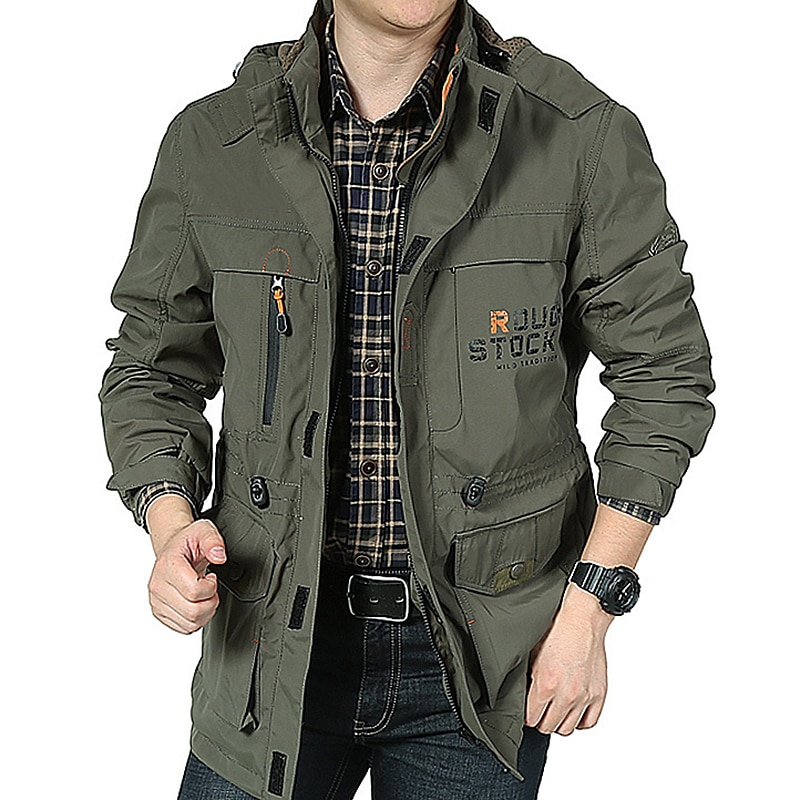 Men's Outdoor Jacket Tactical Jacket Windcheater Jacket Sports & Outdoor Daily Thermal Warm Windbreaker Sporty Fall Winter Solid Color Sporty Turndown Regular Regular Fit Black Army Green Navy Blue2