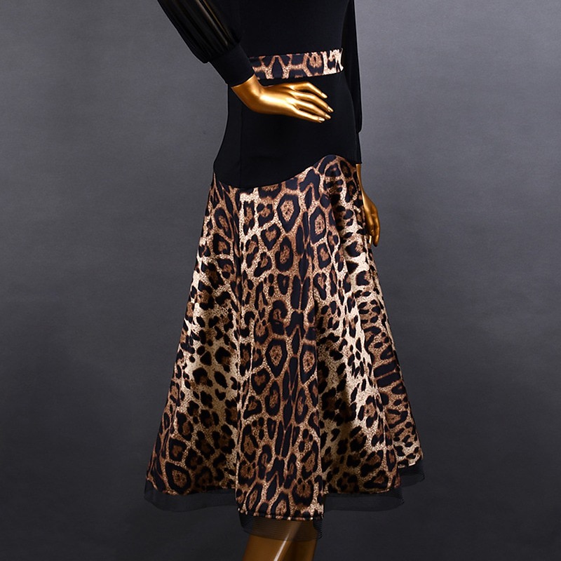Latin Dance Ballroom Dance Skirts Leopard Print Printing Splicing Women's Performance Training High Spandex3
