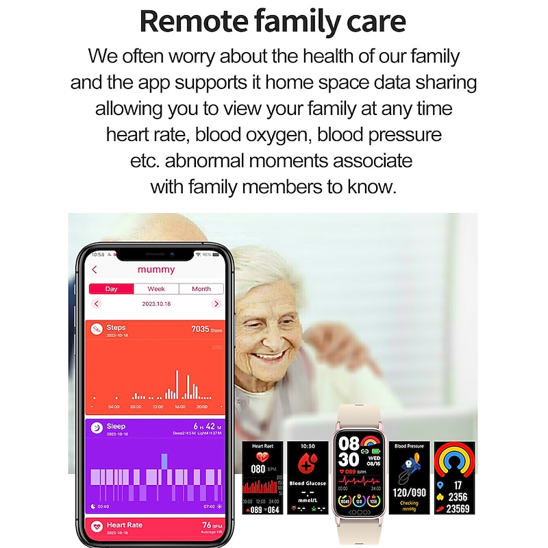 iMosi TK72 Smart Watch 1.47 inch Smartwatch Fitness Running Watch Bluetooth Temperature Monitoring Pedometer Call Reminder Compatible with Android iOS Women Men Waterproof Media Control Message4