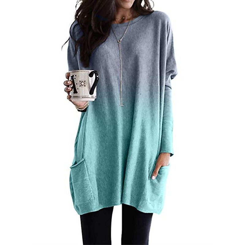 Women's Loungewear Top Gradient Simple Casual Comfort Home Daily Breathable Crew Neck Long Sleeve Pocket Fall Winter Home Outfits2