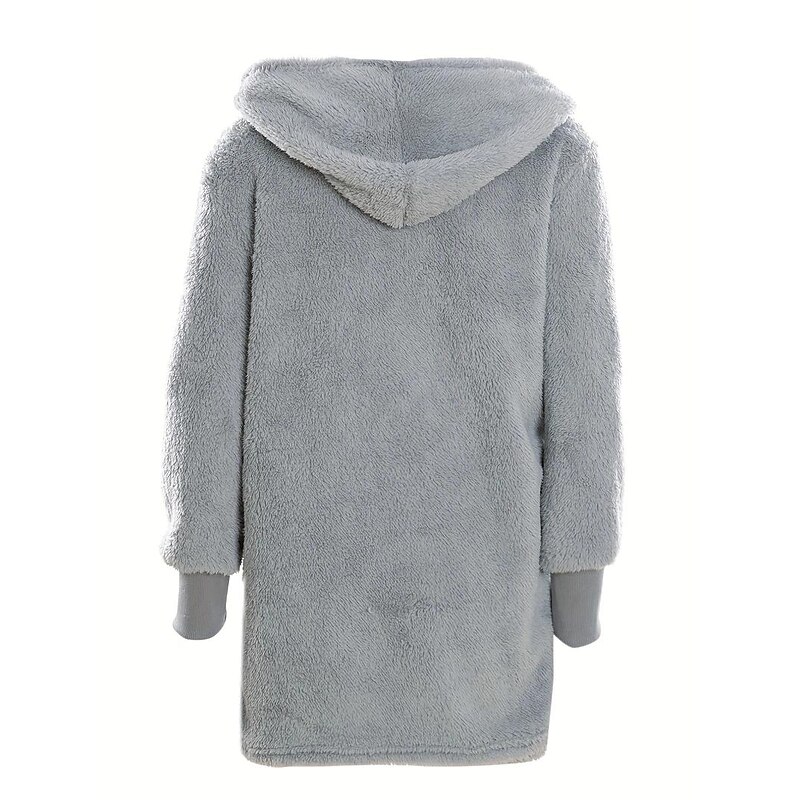 Warm Fuzzy Pajama Set 3PCS Long Sleeve Hooded Robe & Tank Top & Drawstring Shorts Women's Sleepwear & Loungewear3