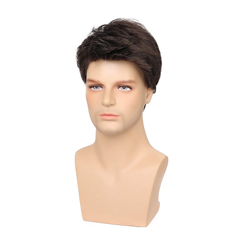 Mens Wig Short Drak Brown Wigs Layered Natural Cosplay Party Costume Hair Full Wig for Male Guy2