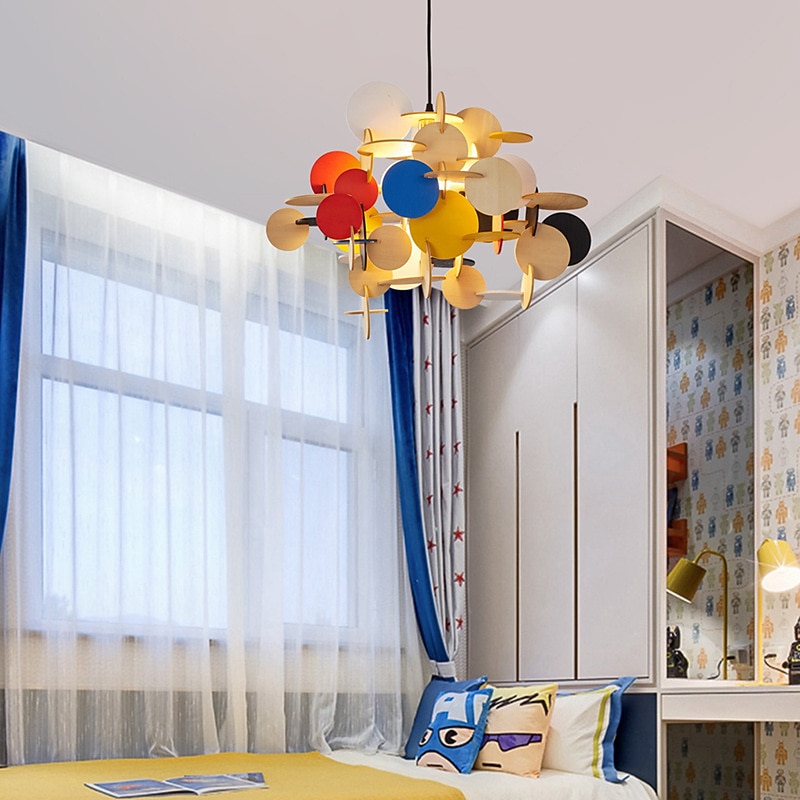 Pendant Light Single Head Solid Wood Metal Chandelier Nordic Creative Style Lighting Fixtures Kids Room Cafe Hanging Lamp 110-240V