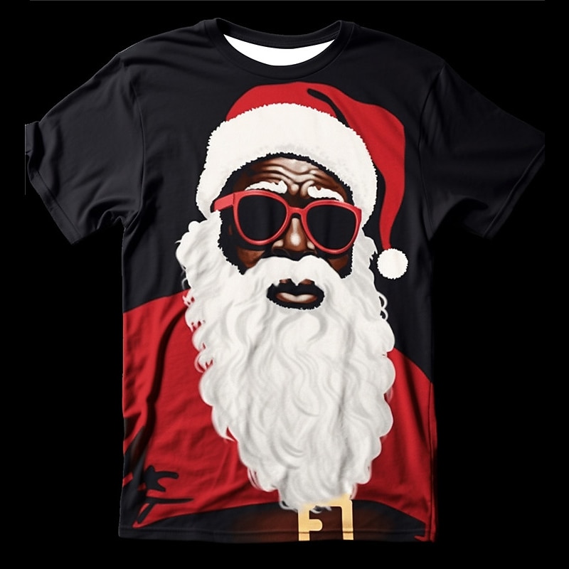 Christmas Men's Santa Claus 3D T-shirts Graphic Santa Claus Daily Designer Retro Vintage 3D Print Tee Sports Outdoor Holiday Going out Black White Red & White Short Sleeve Crew Neck Spring & Summer