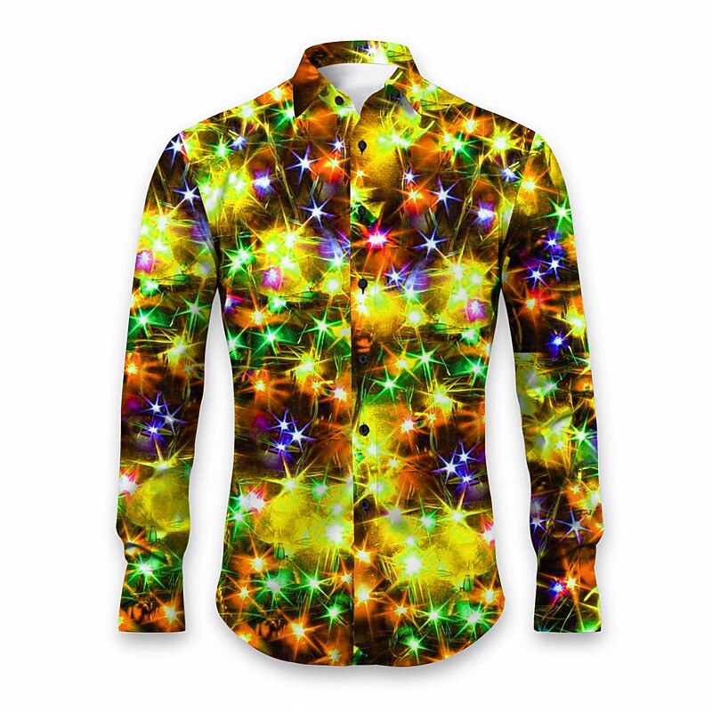 New Year Men's Colorful Shirt Button Up Shirt Long Sleeve Casual Daily Wear Going out Fall & Winter Turndown Print Button-Down Yellow Burgundy Purple Orange Green2