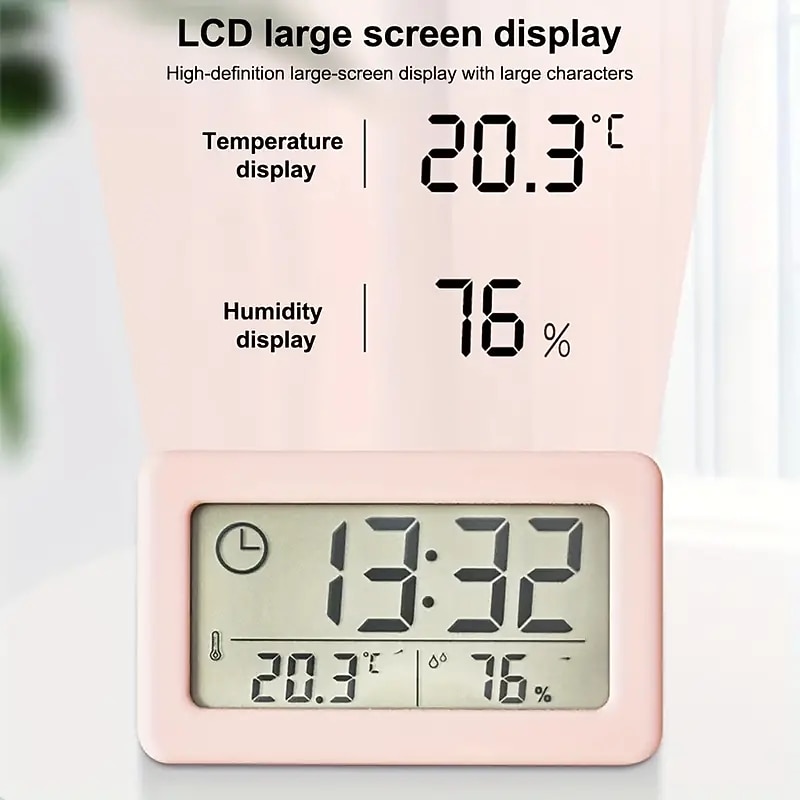 LCD Digital Clock Mute Desktop Clock Temperature Sensor Battery Powered LED Electronic Alarm Clocks Bedroom Indoor Wall Clocks2