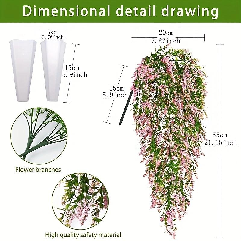 4 Bundles Artificial Lavender Hanging Flower Bouquet Vine Hanging Plants Fake Ivy Vine Leaves For Patio Home Bedroom Wedding Indoor Outdoor Wall Decor, Home Decor, Aesthetic Room Decor3