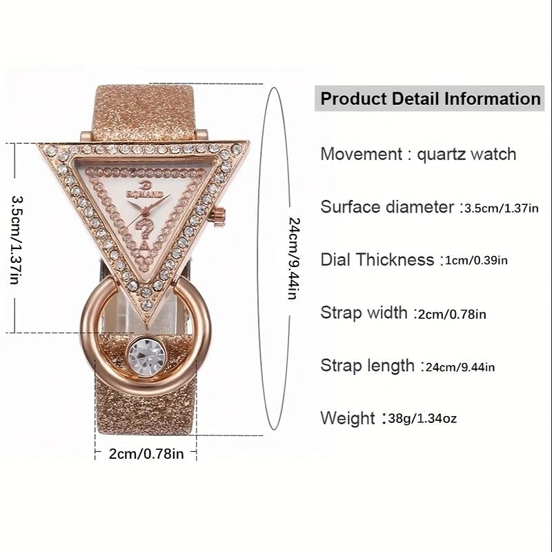 5pcs/set Women's Watch Luxury Triangle Pointer Quartz Watch Shiny Rhinestone Analog Wrist Watch & Jewelry Set, Gift For Mom Her2