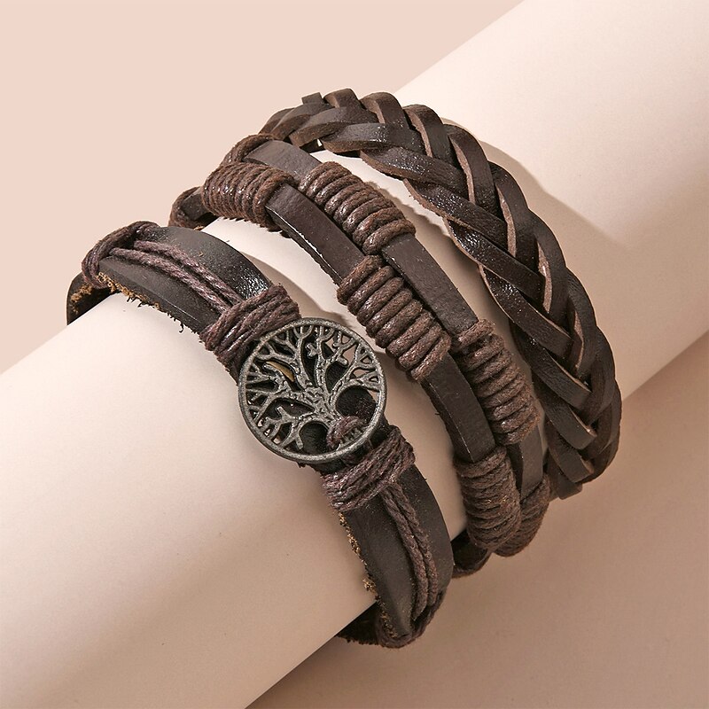 Men's Leather Bracelet Thick Chain Totem Series Wedding Tree of Life Fashion Personalized Rock Leather Bracelet Jewelry Coffee For Party Evening Gift Birthday Festival4