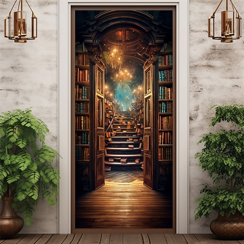 Magic Bookshelf Door Covers Door Tapesty Door Curtain Decoration Backdrop Door Banner for Front Door Farmhouse Holiday Party Decor Supplies4
