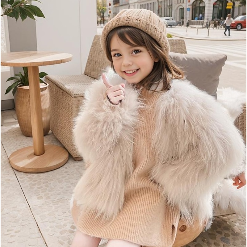 Kids Girls' Faux Fur Coat Solid Color Active Outdoor Coat Outerwear 3-10 Years Fall Black White Pink4