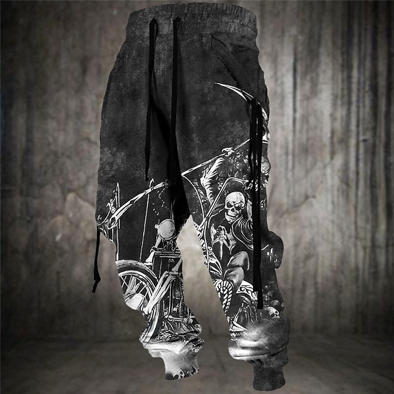 Skull Punk Gothic Men's 3D Print Sweatpants Joggers Pants Trousers Outdoor Street Casual Daily Polyester Black Blue Brown S M L Mid Waist Elasticity Pants