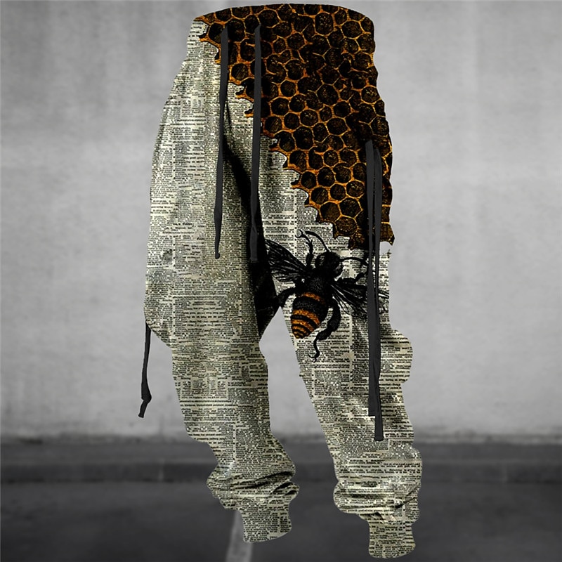 Bee Vintage Abstract Men's 3D Print Sweatpants Joggers Pants Trousers Outdoor Street Casual Daily Polyester Khaki S M L Mid Waist Elasticity Pants