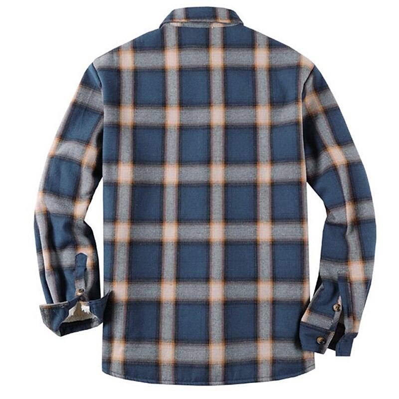 Men's Trucker Jacket Shirt Jacket Fleece Jacket Shacket Casual Windproof Warm Padded Winter Plaid / Check Chic & Modern Dark Navy Brown Jacket3