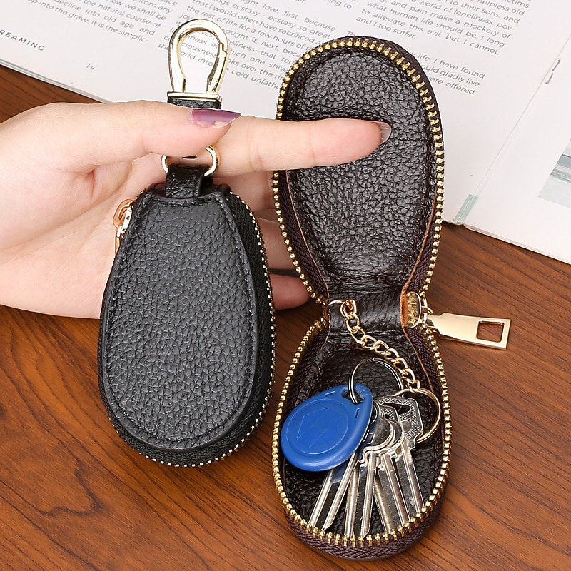 Faux Leather Zipper Key Case – Compact Key Organizer with Keychain Clip for Women & Men, Secure Key Holder for Car & Home Use4