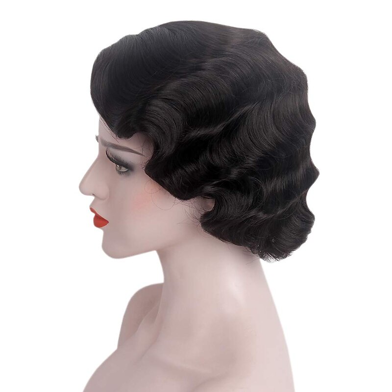 Short Black 1920s Wig for Women Gatsby roaring 20s Finger Wave Party Wig Synthetic Full Vintage Wigs for Womens Lady Cosplay Costume Fancy Dress 1920 Flapper Wig Halloween Wigs4