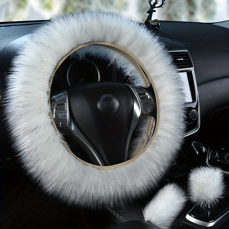 3PCs/Set Car Steering Wheel Cover Gear Shift Handbrake Fuzzy Cover Winter Warm Fashion Universal Car Interior Accessories4