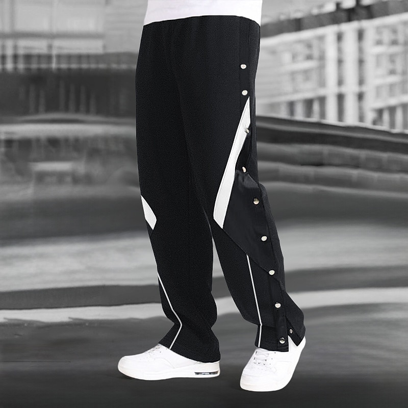 Men's Fleece Pants Sweatpants Joggers Trousers Drawstring Elastic Waist Side Button Patchwork Comfort Breathable Casual Daily Holiday Sports Fashion Black Dark Blue3