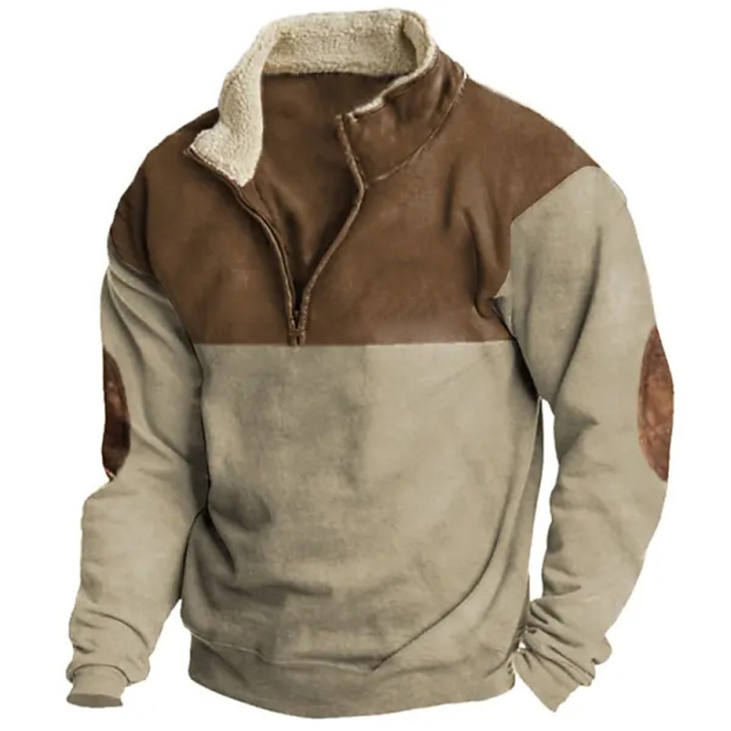 Men's Sweatshirt Quarter Zip Sweatshirt Brown Half Zip Plain Patchwork Color Block Sports & Outdoor Daily Holiday Polyester Streetwear Basic Casual Fall & Winter Clothing Apparel Hoodies Sweatshirts