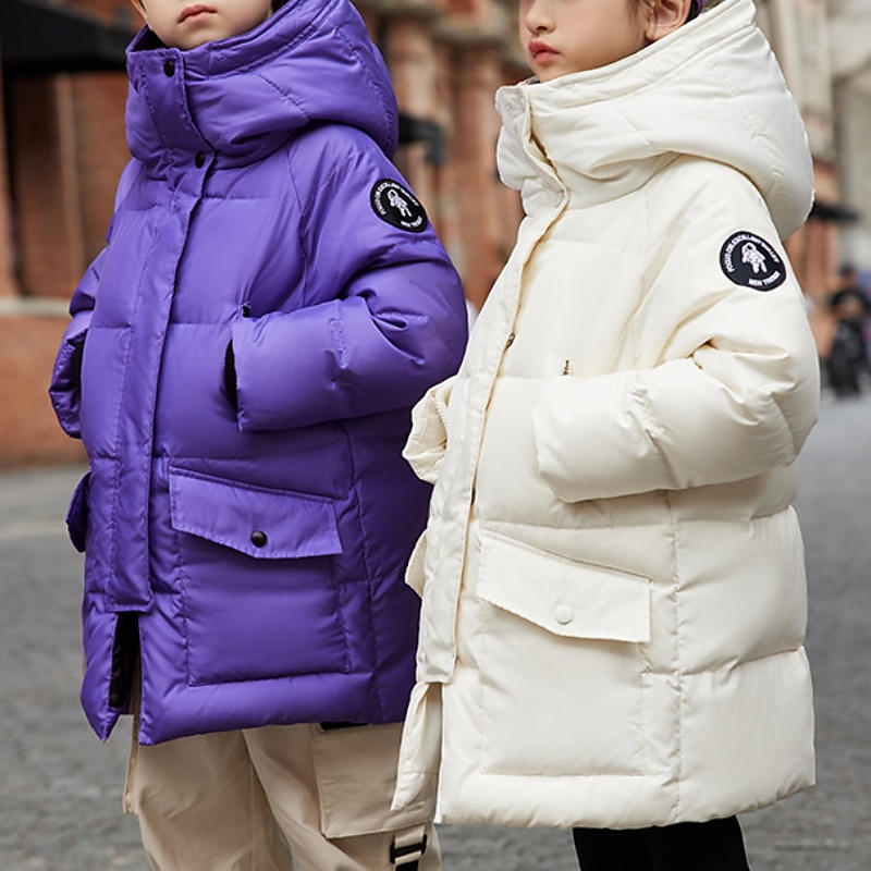 Kids Girls' Down Coat Kids Puffer Jacket Adorable Zipper School Coat Outerwear 7-13 Years Spring White Red