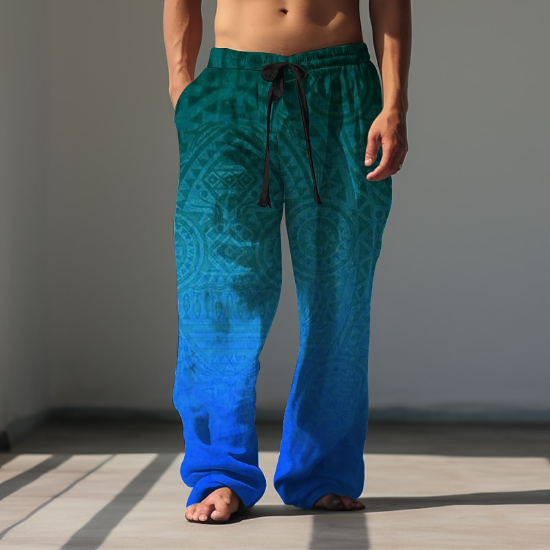 Gradient Bandana Print Vintage Men's 3D Print Pants Trousers Outdoor Street Going out Polyester Blue Purple Orange S M L Mid Waist Elasticity Pants3