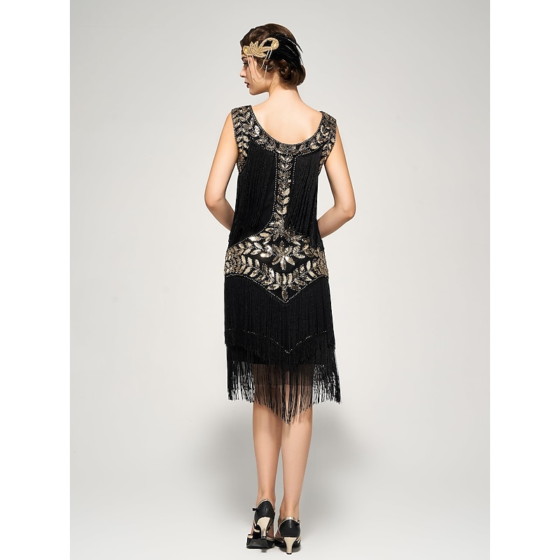 1920s Sleeveless Flapper Dresses Scoop Neck Great Gatsby Dresses Fringed Sequin Roaring 20s Dress Cocktail Dress3
