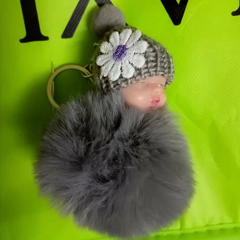 Cute PomPom Sleeping Baby Doll Car Key Chain Creative Car Keychain Car Key Ring Bag Pendant3