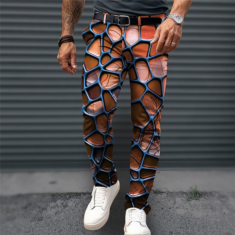 Optical Illusion Business Casual Men's 3D Print Dress Pants Pants Trousers Outdoor Daily Wear Streetwear Polyester Blue Orange Green S M L Medium Waist Elasticity Pants3