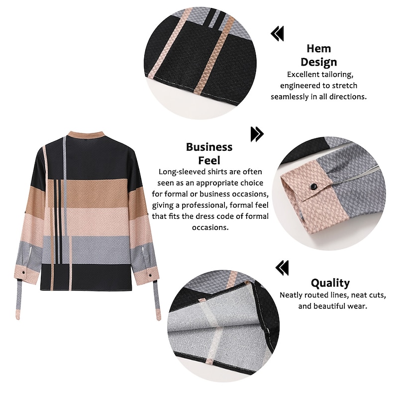 Men's Striped Geometric Pattern Geometry Shirt Button Up Shirt Long Sleeve Fashion Streetwear Designer Casual Going out Summer Spring Fall Stand Collar Print Blue-Green Yellow Black / Purple Red3