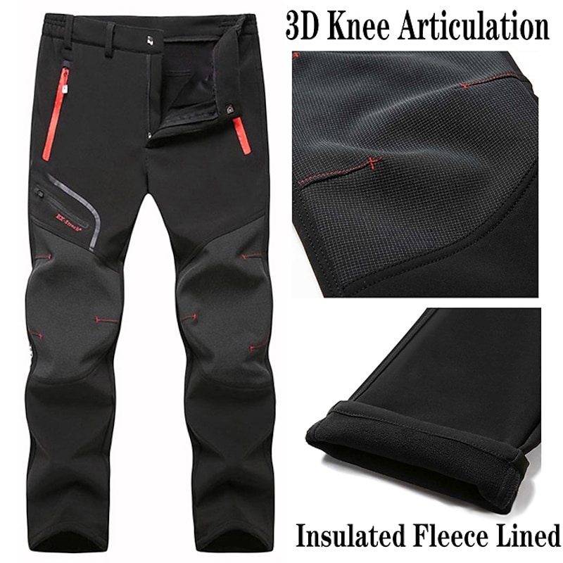 Men's Fleece Lined Pants Black Trousers Waterproof Softshell Pants Winter Outdoor Windproof Thermal Warm 4 Zipper Pocket Elastic Waist Lightweight Bottoms Navy Climbing Traveling Ski / Snowboard3