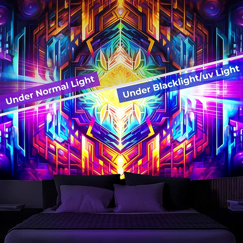 Blacklight Tapestry UV Reactive Glow in the Dark Glow Party Neon Trippy Misty Colorful Mandala Hanging Tapestry Wall Art Mural for Living Room Bedroom4