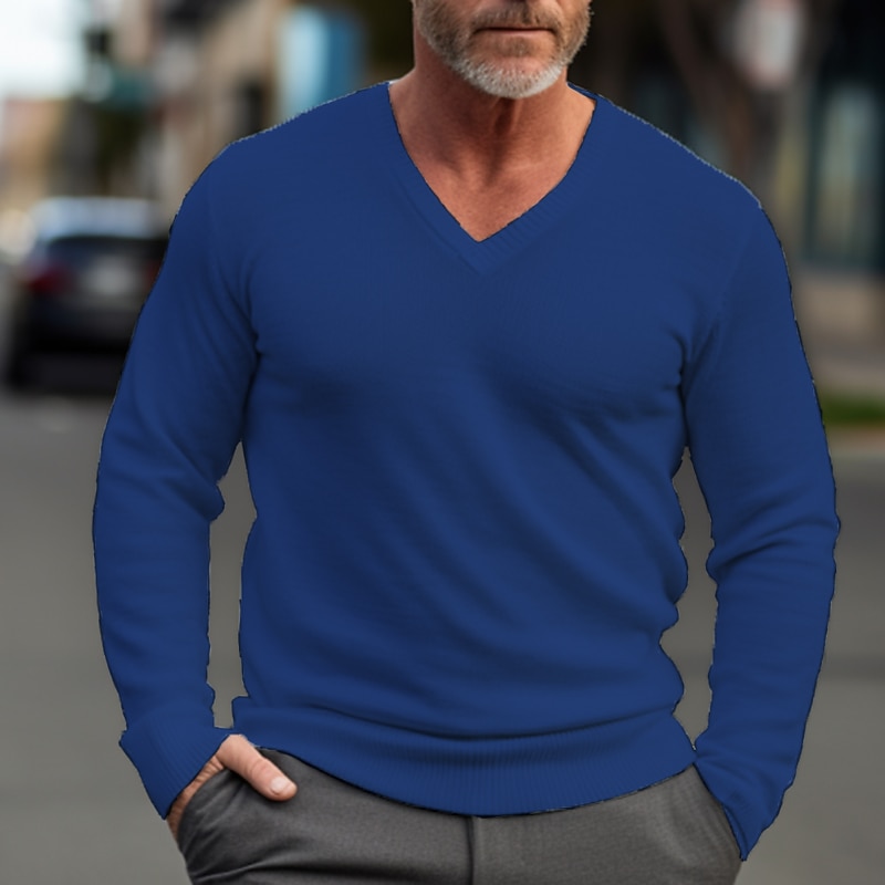 Men's Pullover Sweater Jumper Knit Sweater Ribbed Knit Regular Knitted Basic Plain V Neck Keep Warm Modern Contemporary Daily Wear Going out Clothing Apparel Fall Winter Black Dark Navy S M L4