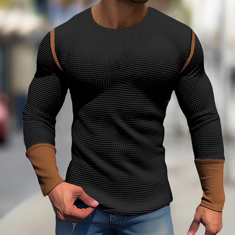 Men's Waffle Tee T Shirt Waffle Henley Shirt Henley Shirt Long Sleeve Henley Spring &  Fall Color Block Fashion Designer Basic Patchwork Vacation Street Going out Black White Blue Top Tee for Men4