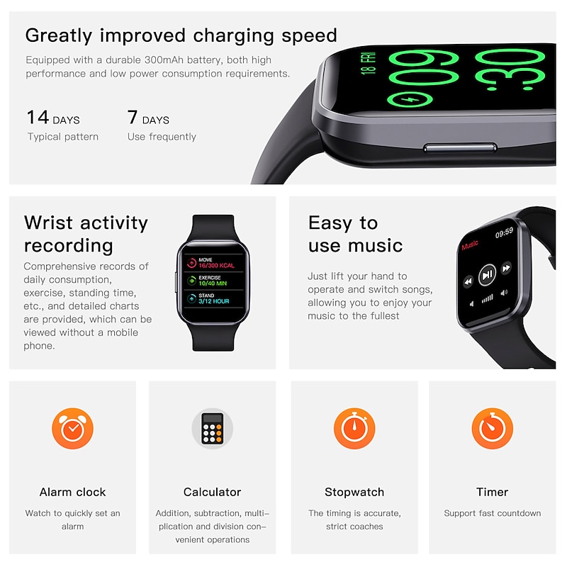 696 Q23 Smart Watch 1.69 inch Smart Band Fitness Bracelet Bluetooth Temperature Monitoring Pedometer Call Reminder Compatible with Android iOS Women Men Message Reminder Camera Control Always on2