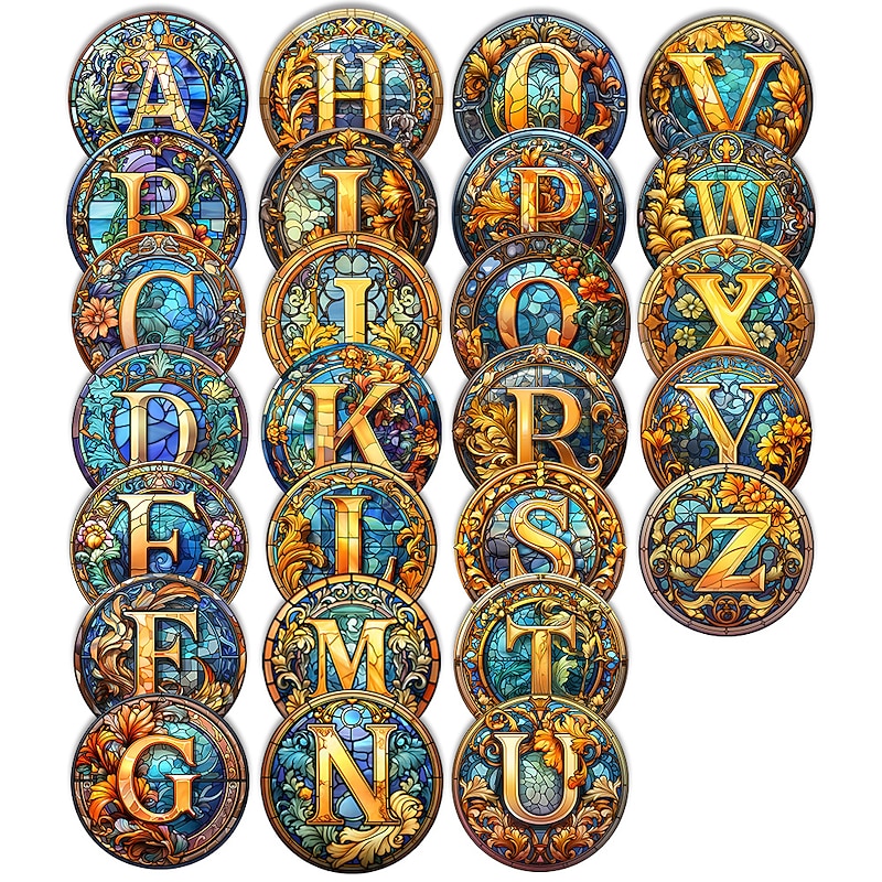 Alphabet Stained Window Hanging Suncatcher For Windows Panels Sun Catcher Autumn Ornament Decoration Alphabet Memorial Gift For Friend, Christmas Xmas Gift2