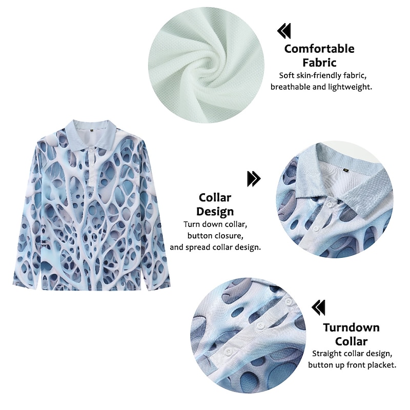 Men's Graphic Polo Shirts Golf Shirt Long Sleeve Polo Shirts Collared Shirts Casual Vacation Wear Rave Wear Party Outfits 3D Print Buttons Blue-Green Blue Purple2