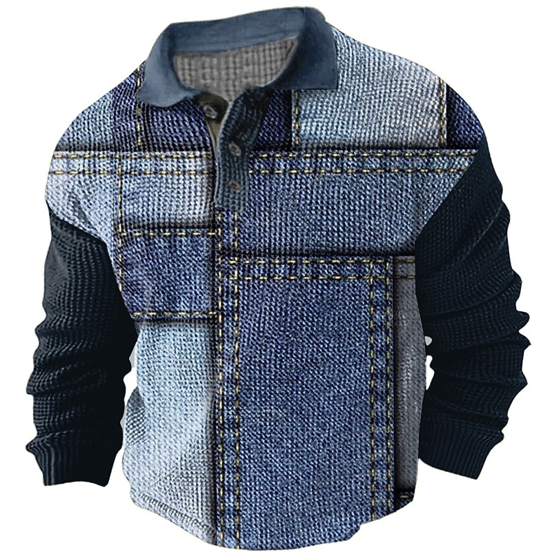 Men's Plaid Golf Shirt Long Sleeve Polo Shirts Collared Shirts Vintage Casual Vacation Wear Formal Wear Festival Wear Buttons 3D Print Fall & Winter Black Blue Brown