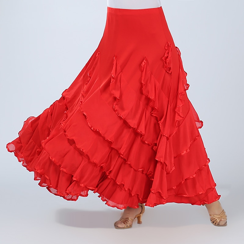 Ballroom Dance Skirts Ruffles Pure Color Splicing Women's Performance Training High Spandex3