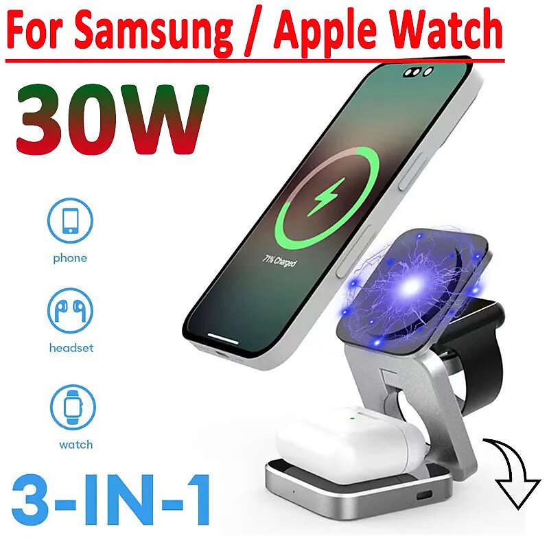 3 In 1 Foldable Wireless Charger Stand Dock Magnetic Fast Charging Station for IOS Watch 8 7 Portable Stand for IPhone 14 132